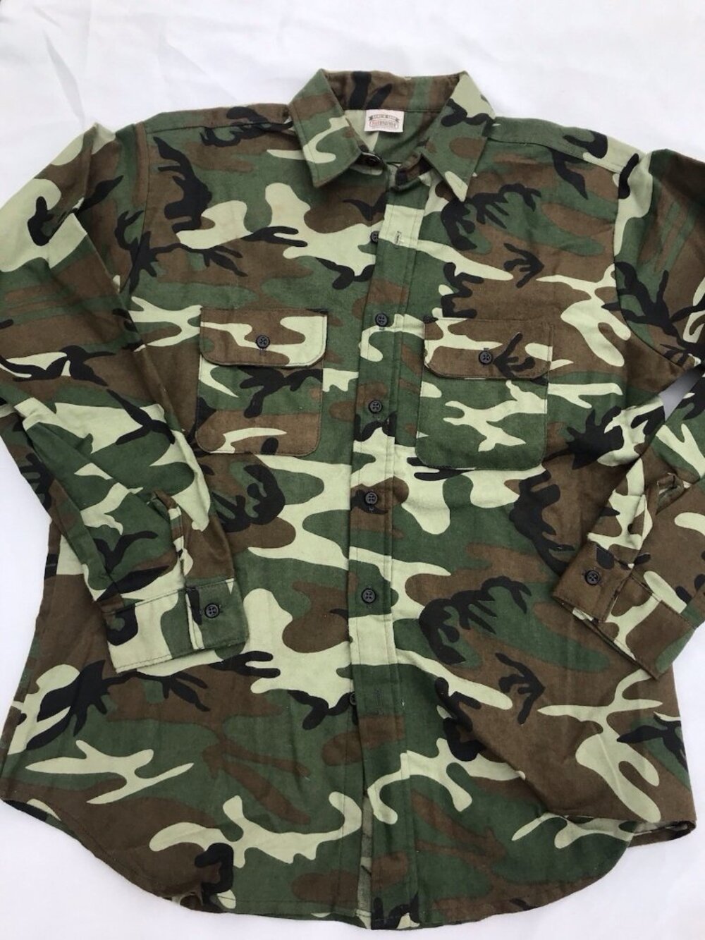 Vtg 90s Five Brother Shirt Mens Lrg Army Green Camo Flannel USA Button Up Work